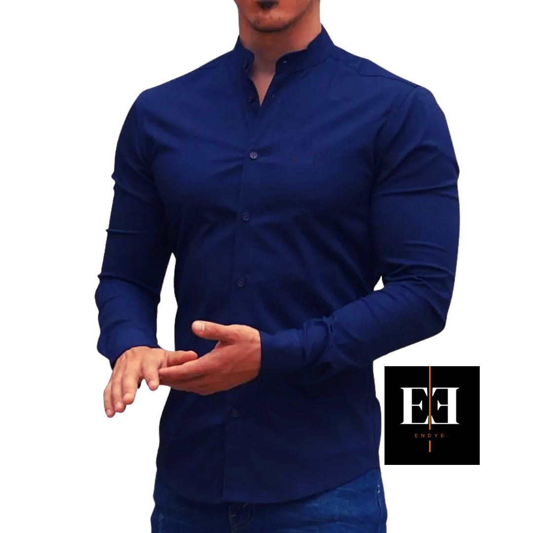 Camisa Manga larga unicolor cuello mao