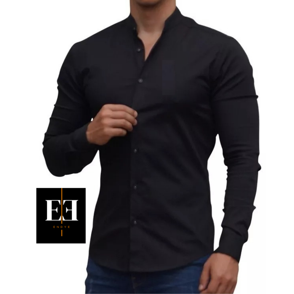 Camisa Manga larga unicolor cuello mao