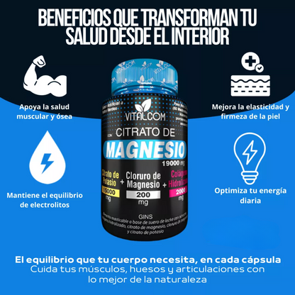 Citrato de Magnesio con Colágeno – Calambres, Dolor Muscular y Estrés | Vitalcom