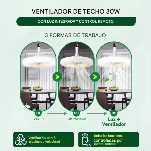 Ventilador de techo Luz Led 2 en 1