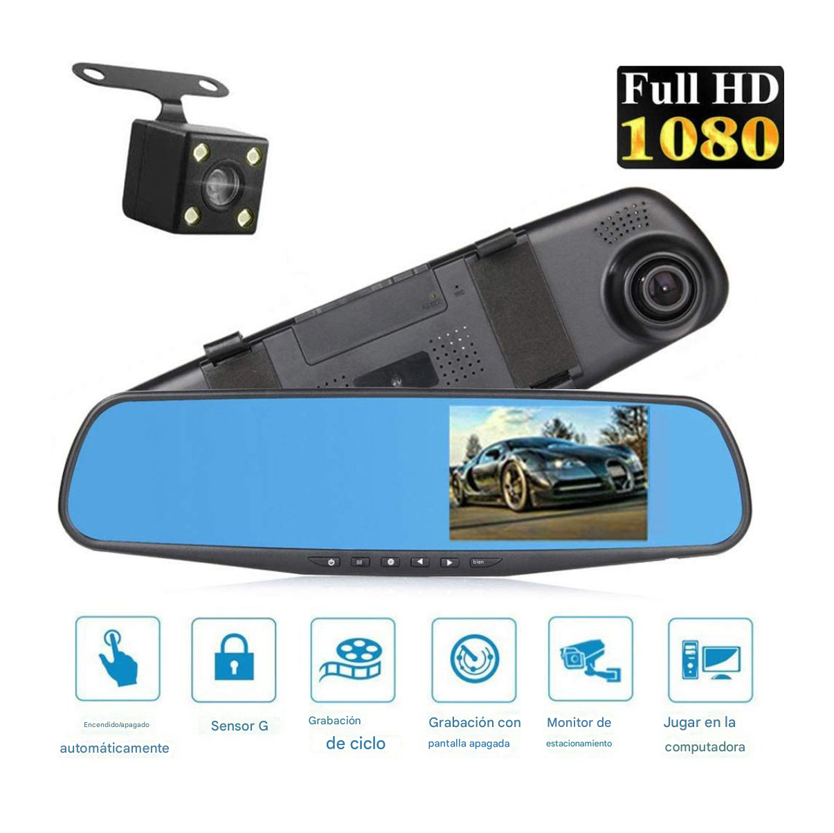 Espejo Retrovisor Doble Cámara Full Hd