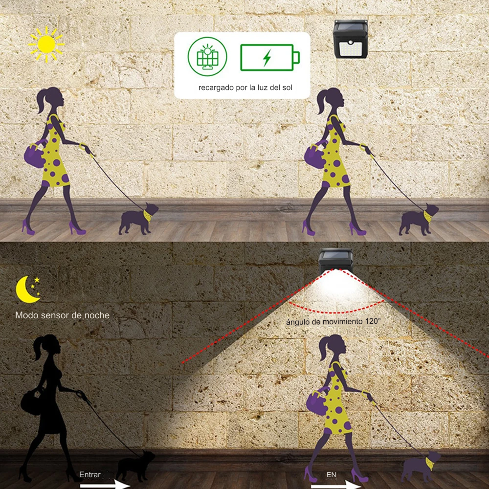 Lampara Solar Exterior 30LED Recargable sensor de movimiento